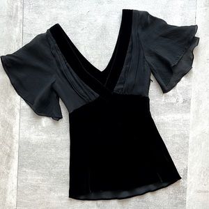 Catherine Malabdrino Black Velvet V-neck Blouse Size P